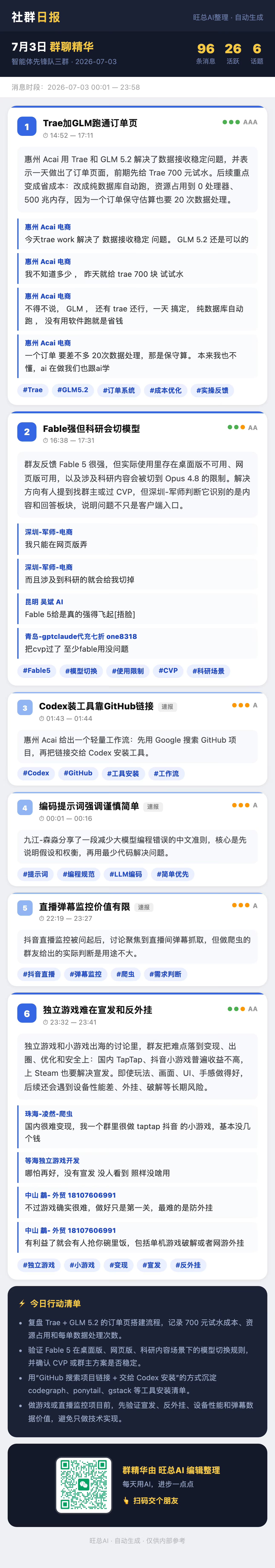 智能体先锋队三群 7月3日 · 周五 群精华
