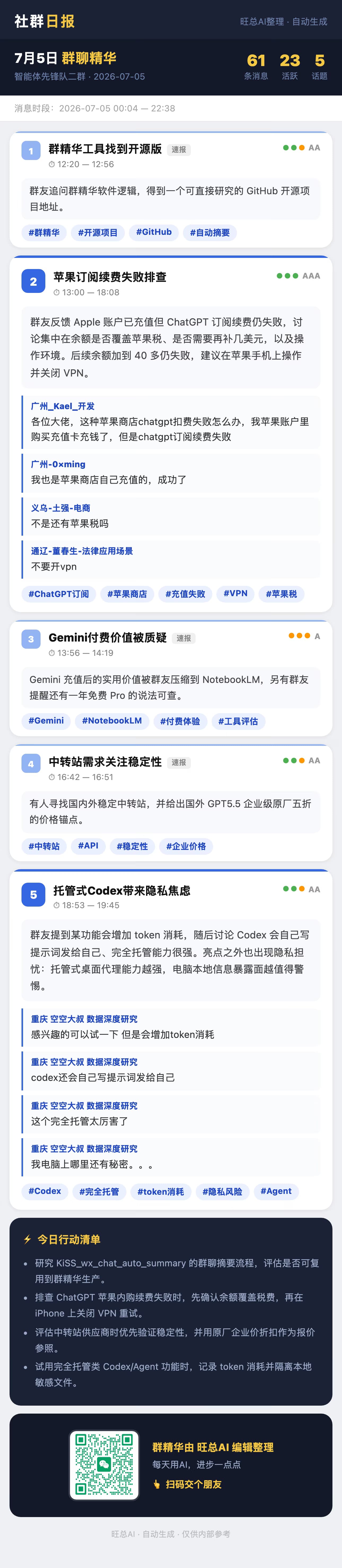 智能体先锋队二群 7月5日 · 周日 群精华