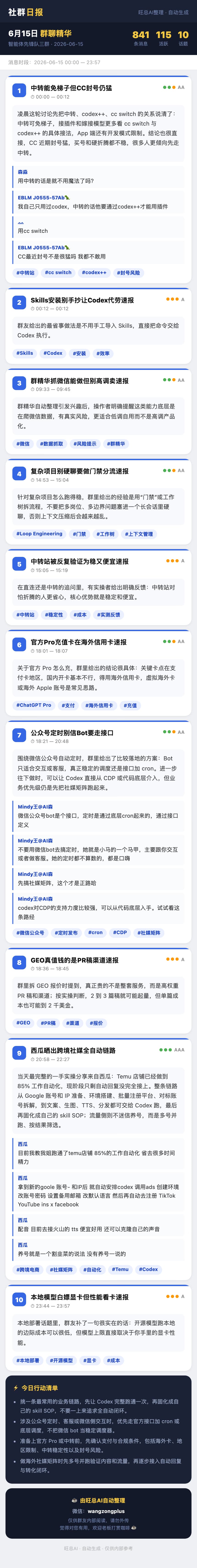 智能体先锋队三群 6月15日 · 周一 群精华