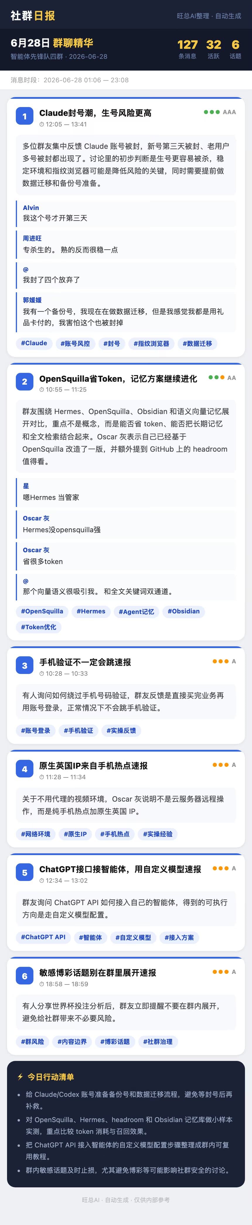 智能体先锋队四群 6月28日 · 周日 群精华