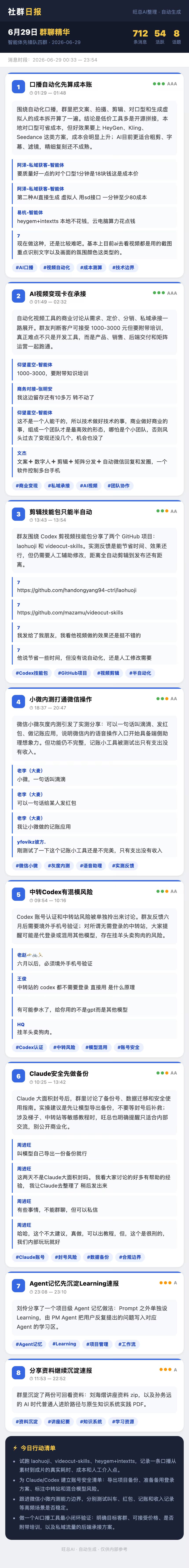 智能体先锋队四群 6月29日 · 周一 群精华