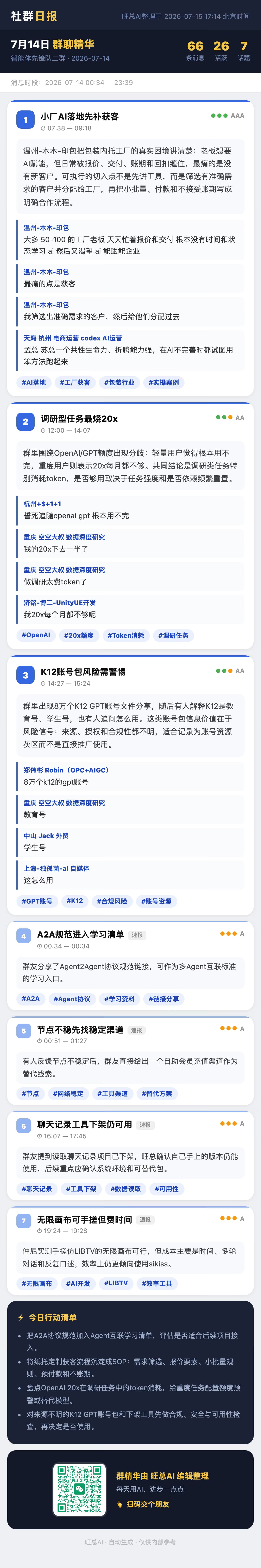 智能体先锋队二群 7月14日 · 周二 群精华