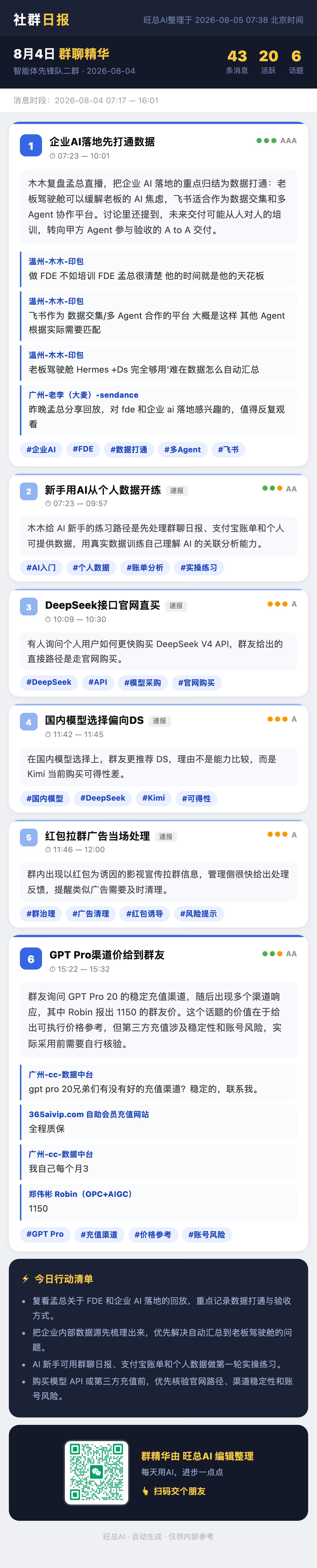 智能体先锋队二群 8月4日 · 周二 群精华
