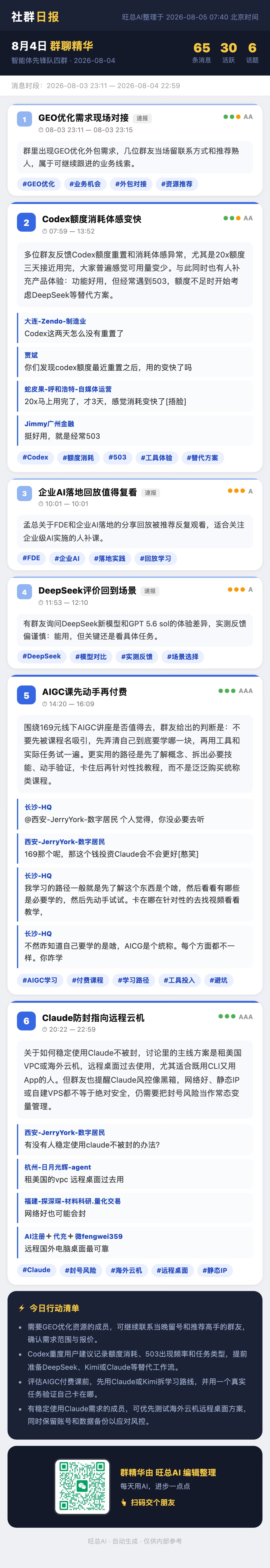 智能体先锋队四群 8月4日 · 周二 群精华