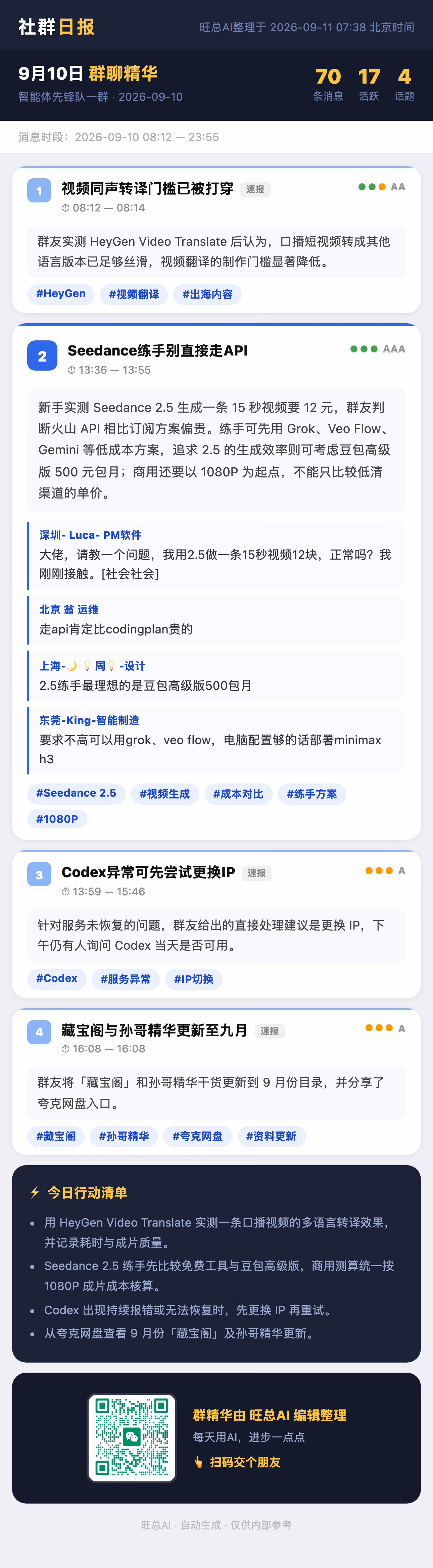 智能体先锋队一群 9月10日 · 周四 群精华